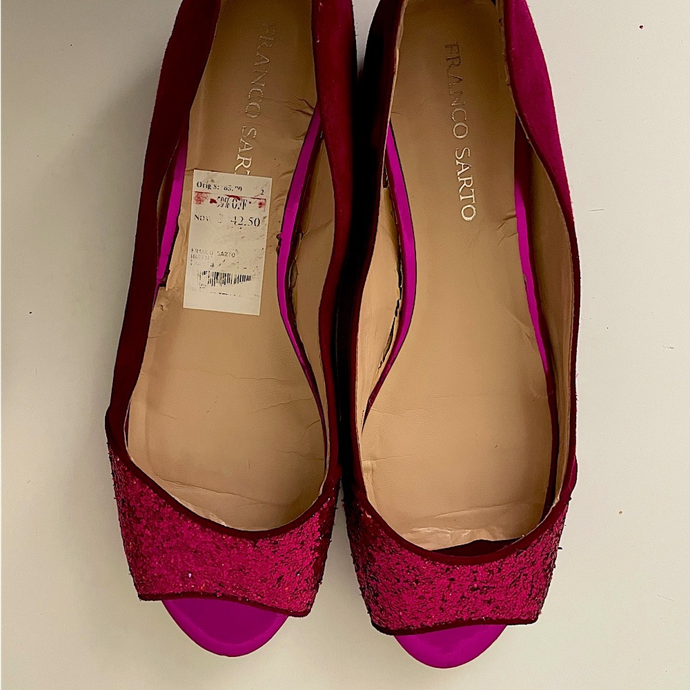 Franco Sarto peep toe glitter flats